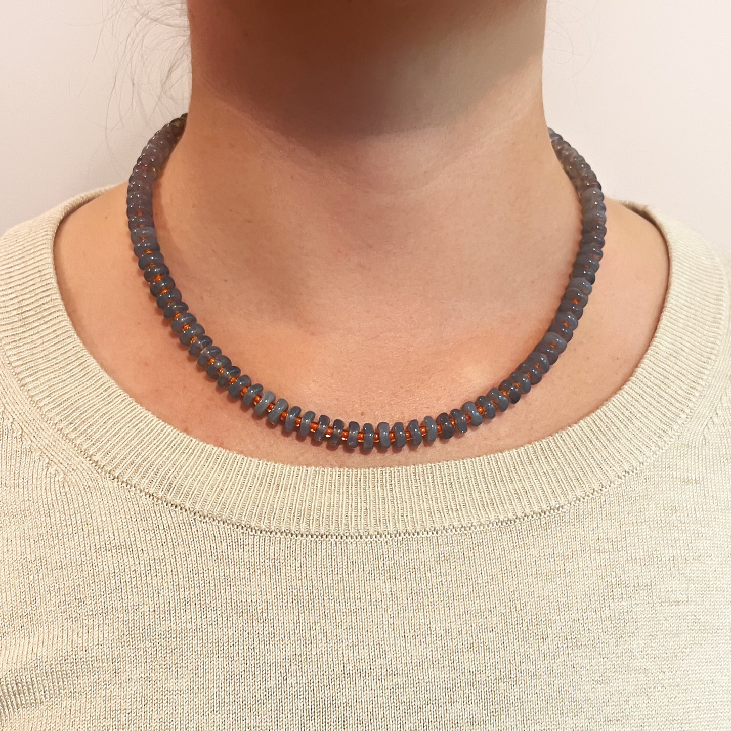 Grey Disk and Orange Necklace