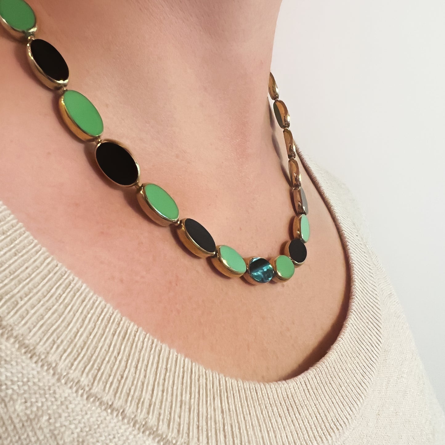 Green, Black and Gold Necklace